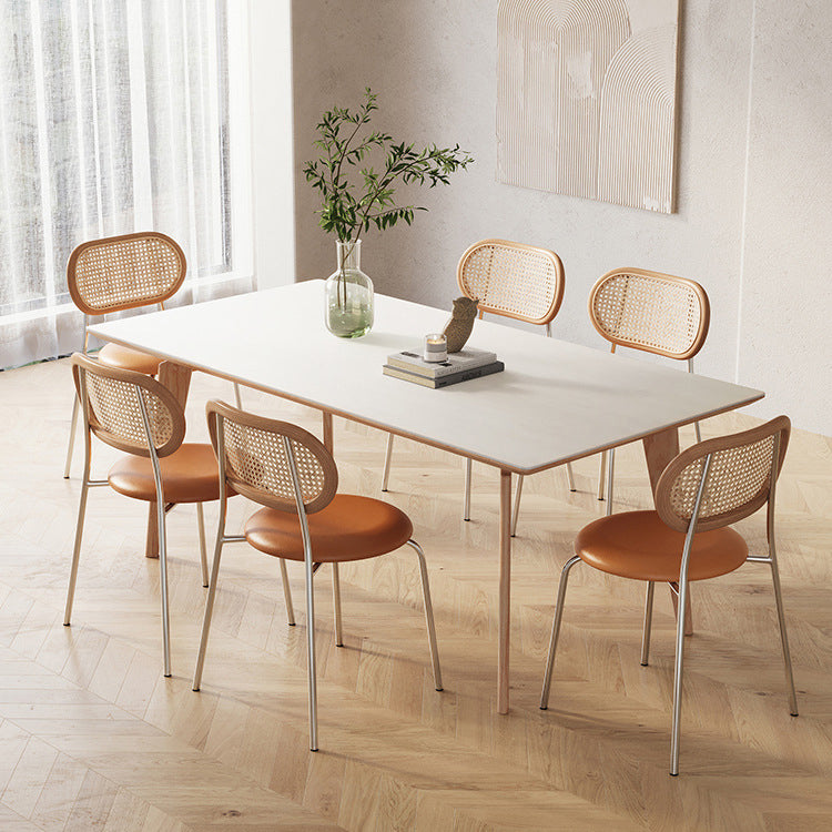 Modern 1/2/5/7 Pieces Dining Set Stone Rectangle Dining Table Set in White 7 Pieces: Table, 6 Chairs Clearhalo 'Dining Room Sets' 'Dining Tables & Seating' 'dining_room_set' 'furn' 'furn_dining_room_set' 'Furniture' 'Kitchen & Dining Furniture' 6451764