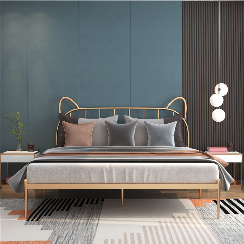 Glam Iron Open-Frame Bed with Spindle Headboard Solid Color in Gold California King Small Cat Ears Clearhalo 'Bedroom Furniture' 'Beds' 'furn' 'furn_beds' 'Furniture' 6453684