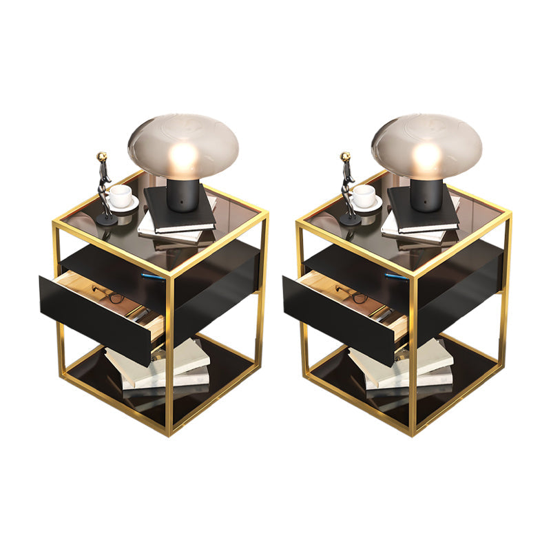 1 cajón contemporáneo de la mesa nocturna de vidrio nocturno con 1 estante, 21.3 "de alto