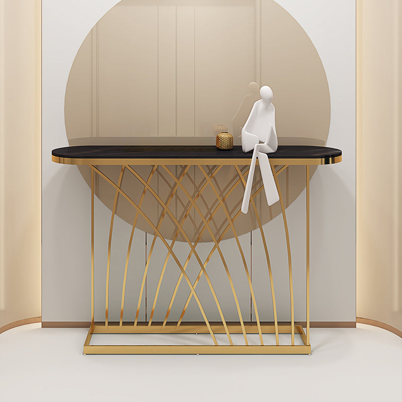 Glam Oval Console Table 31.5" Tall Stone Accent Table with 1 Shelf