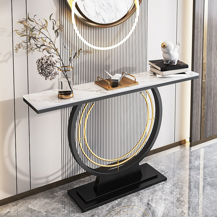 Stone Rectangle Console Table 1-shelf 31.5" Tall End Table for Hall 59"L x 12"W x 31"H White Clearhalo 'Console Tables' 'console_tables' 'Entry & Mudroom Furniture' 'furn' 'furn_console_tables' 'Furniture' 6458122