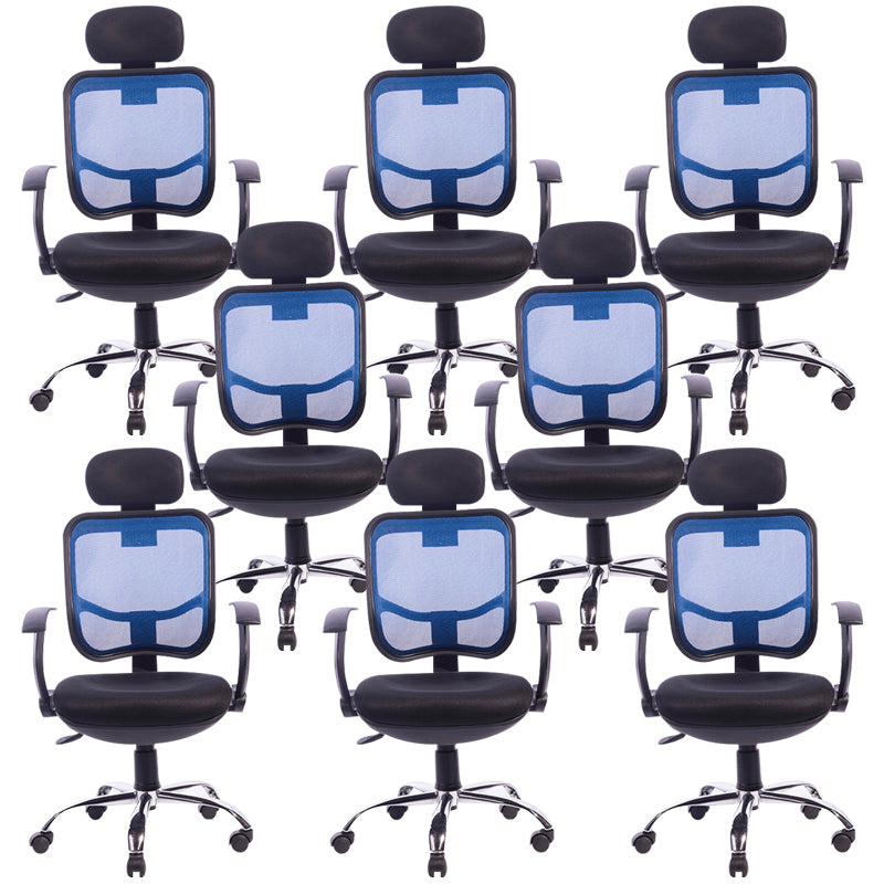 Modern Desk Chair Mesh Computer Chair High-Back Chair with Wheels and Pillow Blue 8 Piece Set Clearhalo 'furn' 'furn_office_chair' 'Furniture' 'Office Chairs' 'Office Furniture' 'office_chair' 6459803