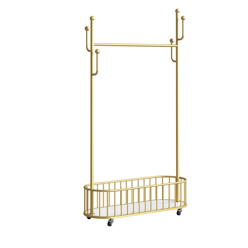 Modern Coat Rack Free Standing Hooks Design Metallic Coat Hanger with Universal Wheel 39"L x 13"W x 67"H Gold Clearhalo 'Entry & Mudroom Furniture' 'furn' 'furn_hall_tree_coat_racks' 'Furniture' 'Hall Trees & Coat Racks' 'hall_tree_coat_racks' 6460368