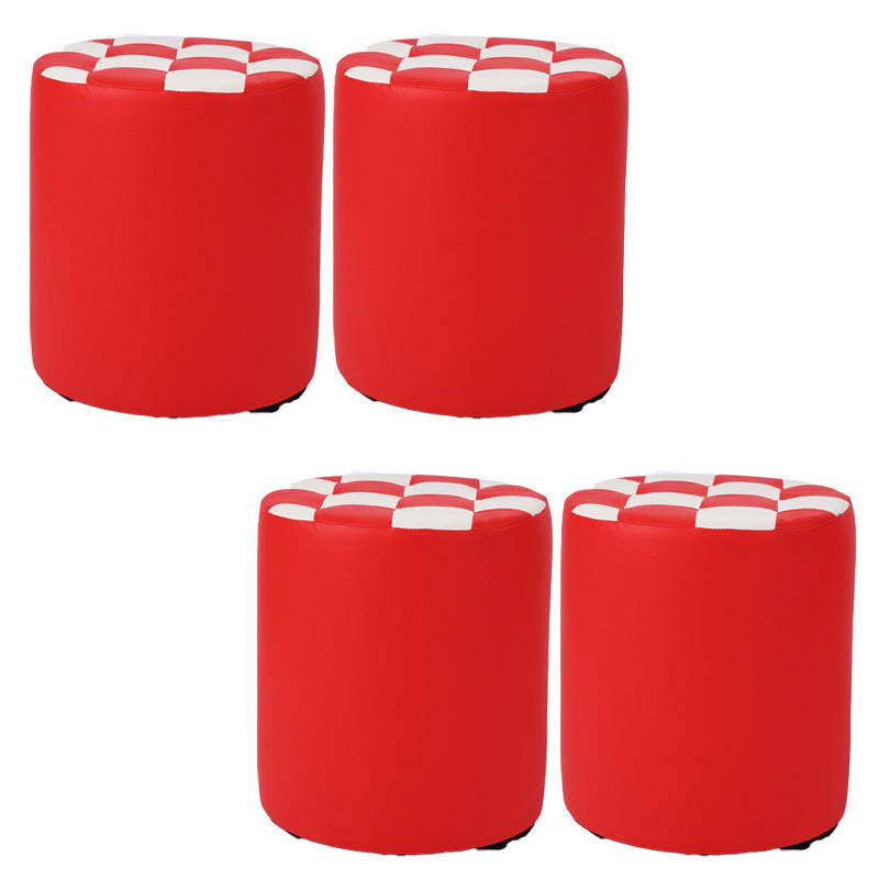 Contemporary Pouf Ottoman Faux Leather Tufted Square Pattern Cylinder Shape Ottoman 12"L x 12"W x 14"H Red 4 Piece Set Clearhalo 'furn' 'furn_ottomans_poufs' 'Furniture' 'Living Room Furniture' 'Ottomans & Poufs' 'ottomans_poufs' 6460675