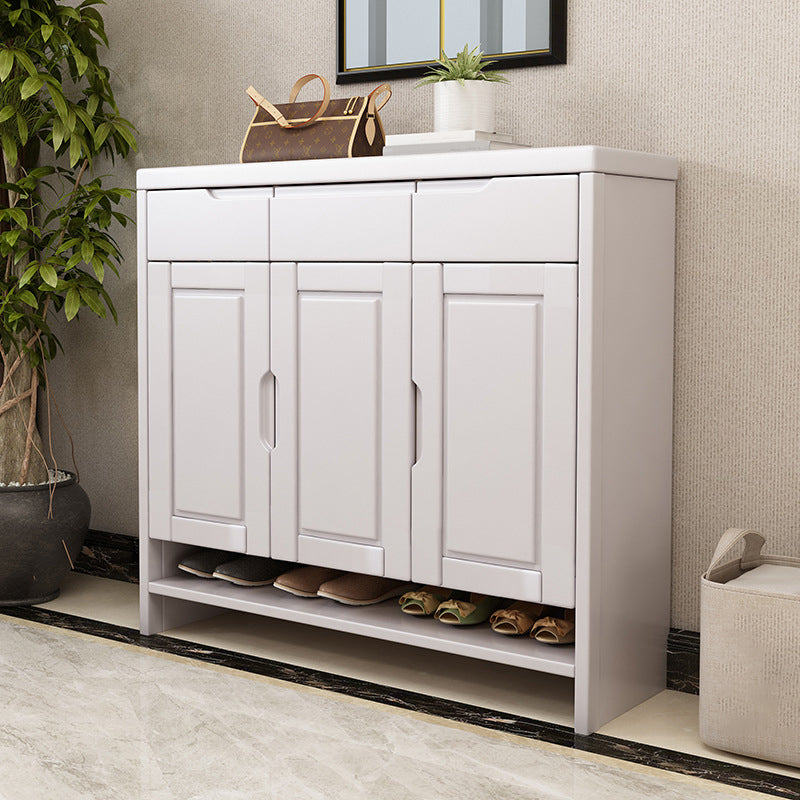 Mid-Century Modern Accent Cabinet Rubberwood 3 - Drawer With Doors Cabinet White Clearhalo 'Cabinets & Chests' 'cabinets_chests' 'furn' 'furn_cabinets_chests' 'Furniture' 'Living Room Furniture' 6461605