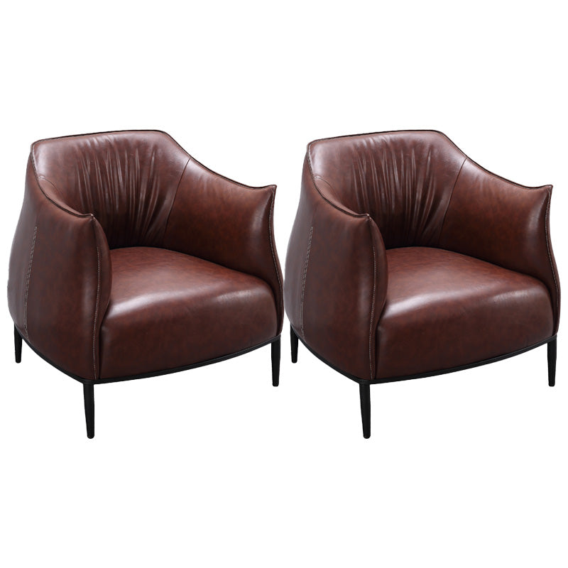 Contemporary Faux Leather Accent Chair Fixed Back Barrel Accent Chair Brown Faux Leather 2 Piece Set Clearhalo 'Accent Chairs' 'accent_chairs' 'Chairs & Seating' 'furn' 'furn_accent_chairs' 'Furniture' 'Living Room Furniture' 6462151