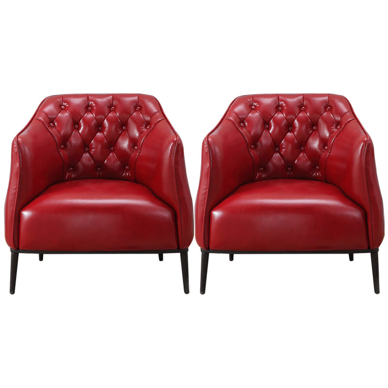 Modern Accent Armchair Contemporary Tufted Cushions Barrel Chair Red Faux Leather 2 Piece Set Clearhalo 'Accent Chairs' 'accent_chairs' 'Chairs & Seating' 'furn' 'furn_accent_chairs' 'Furniture' 'Living Room Furniture' 6462185