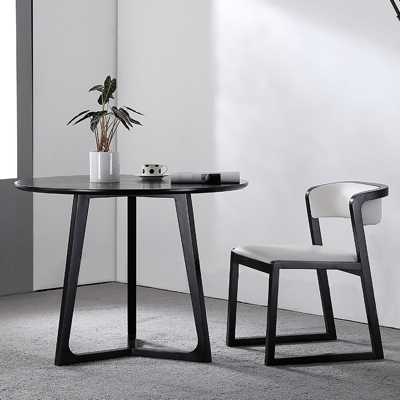 Black Table with Ash Wood Frame Modern Round Dining Table for Home 35.4"L x 35.4"W x 29.5"H Without Chairs Clearhalo 'Dining Tables & Seating' 'Dining Tables' 'dining_table' 'furn' 'furn_dining_table' 'Furniture' 'Kitchen & Dining Furniture' 6463910