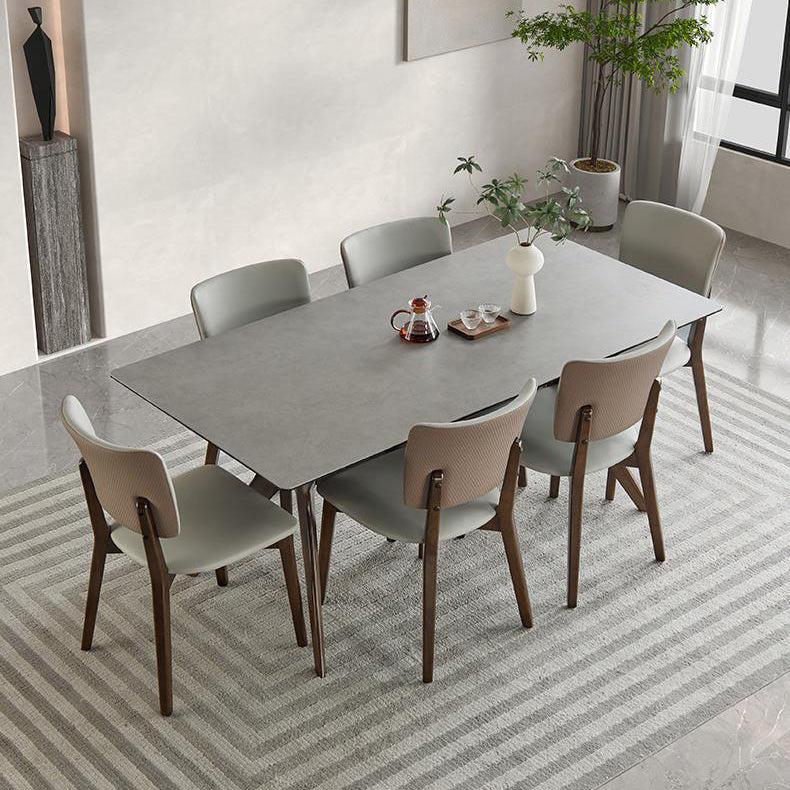 Minimalist 1/4/5/7 Pieces Furniture Stone Rectangle Dining Chairs Set in Gray 7 Pieces: Table, 6 Chairs Clearhalo 'Dining Room Sets' 'Dining Tables & Seating' 'dining_room_set' 'furn' 'furn_dining_room_set' 'Furniture' 'Kitchen & Dining Furniture' 6464145