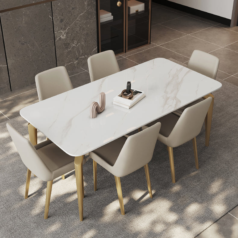 Glam Dining Table Set 1/5/7 Pcs Sintered Stone and Metal Dining Table with Armless Chairs Dining Room Sets 6 Piece Set Clearhalo 'Dining Room Sets' 'Dining Tables & Seating' 'dining_room_set' 'furn' 'furn_dining_room_set' 'Furniture' 'Kitchen & Dining Furniture' 6464579