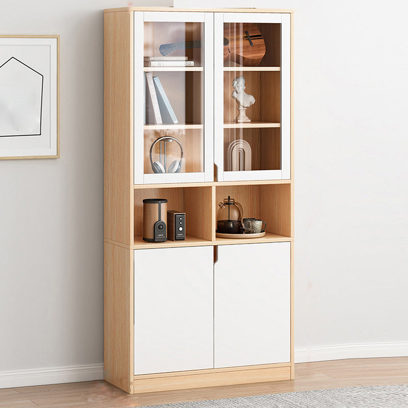 Contemporary Filing Cabinet Storage Shelves Glass Detail Wood File Cabinet 31.5"L x 11.8"W x 72.0"H Wood Glass Clearhalo 'Filing Cabinets' 'filling_cabinets' 'furn' 'furn_filling_cabinets' 'Furniture' 'Office Furniture' 6466852