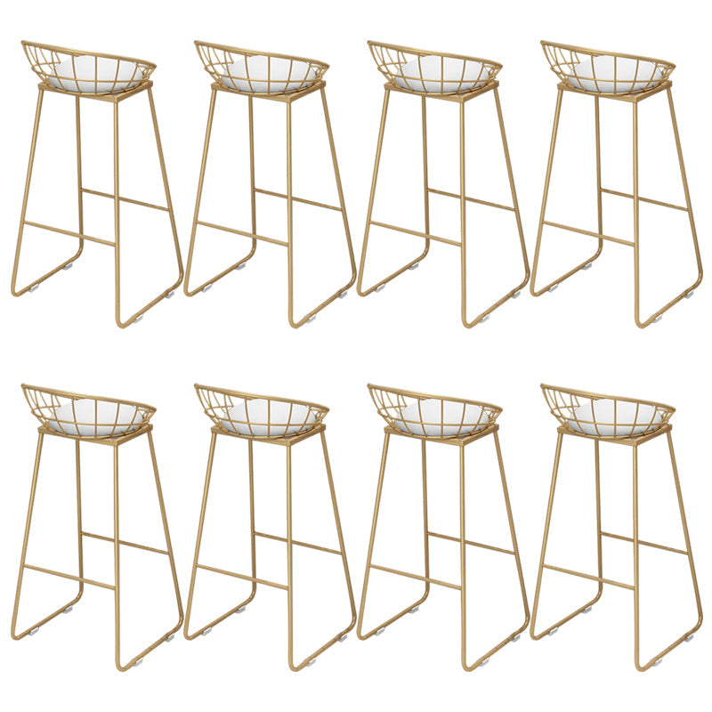 Gold Metal Dining Stools Glam Round Bar Stools with Footrest