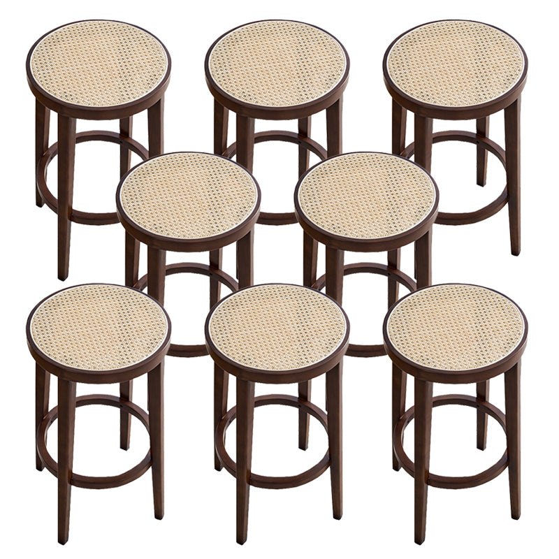 Modern Solid Wood Bar Stool Backless Rattan Bar Stool for Living Room