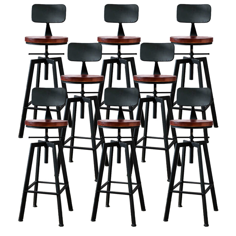 Industrial Adjustable Height Bar Stool Iron Frame Stool in Black