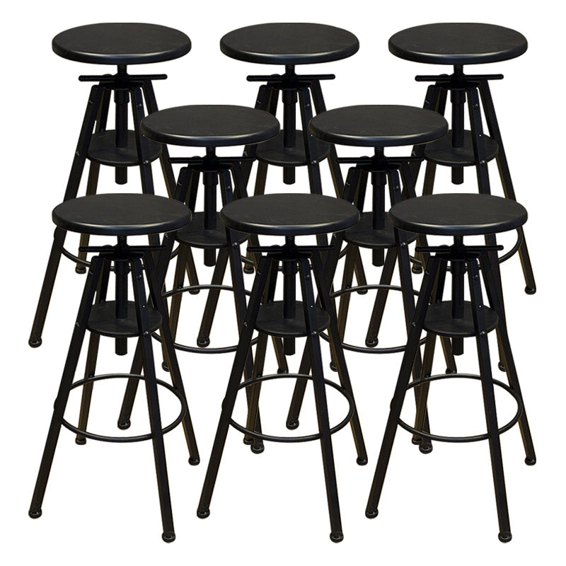 Industrial Adjustable Height Dining Stool Wood Bar Stool with Footrest