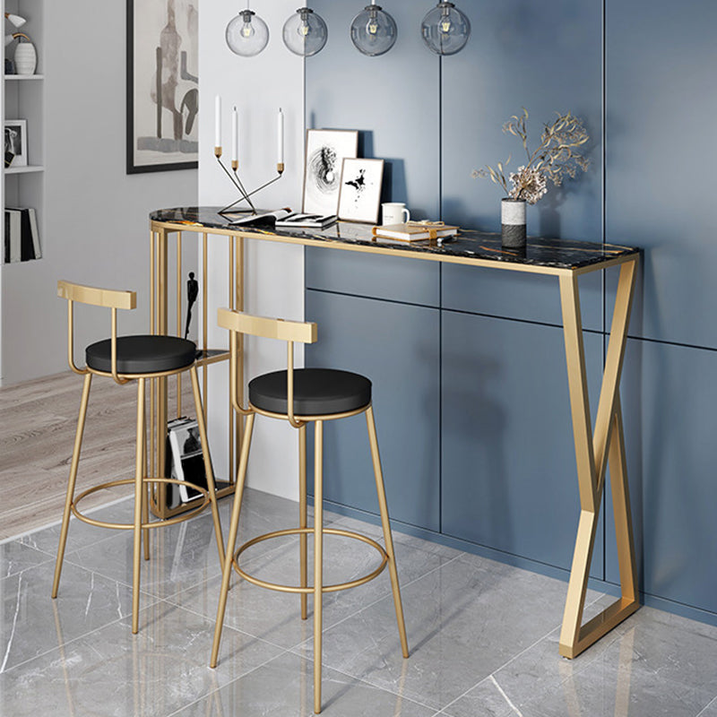 Faux Marble Bar Height Table Modern Style Bistro Pub Table with 2 Shelves 70.9"L x 15.7"W x 41.3"H Black-Gold Without Chairs Clearhalo 'Bar Furniture' 'Bar Tables' 'bar_tables' 'furn' 'furn_bar_tables' 'Furniture' 'Kitchen & Dining Furniture' 6474722