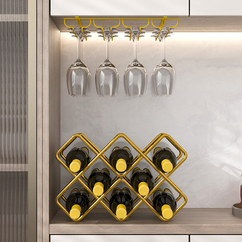 Modern Wine Bottle & Glass Rack Metal Wine Holder for Kitchen Gold 8 Bottles Wine Rack & Glass Rack Clearhalo 'furn' 'furn_wine_racks' 'Furniture' 'Kitchen & Dining Furniture' 'Wine Racks' 'wine_racks' 6475477