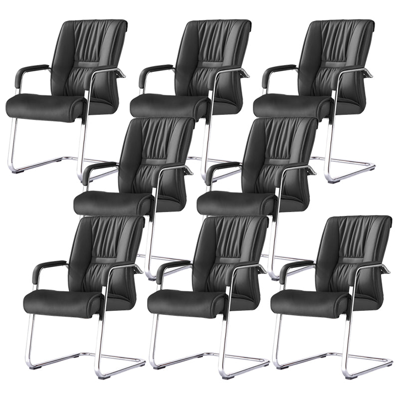 Modern Black Leather Desk Chair Fixed Arms Task Chair for Office 8 Piece Set Clearhalo 'furn' 'furn_office_chair' 'Furniture' 'Office Chairs' 'Office Furniture' 'office_chair' 6476089