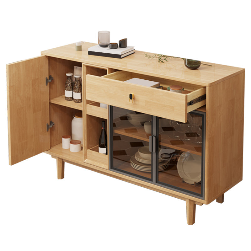 Hedendaags buffettafel massief hout 33.5 "H zijbord met kasten en laden