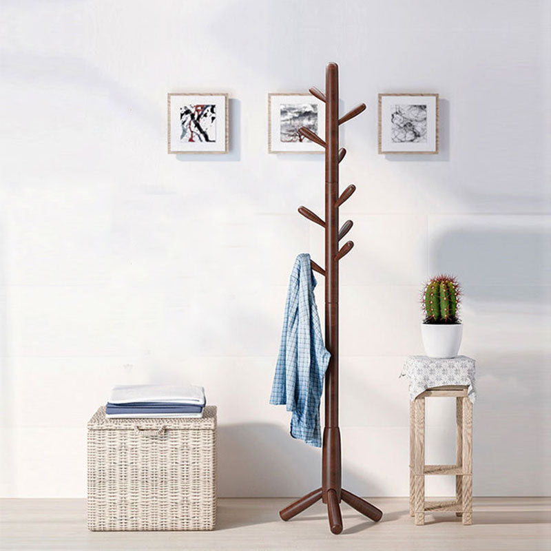 Modern Hall Stand Wood Framed Free Standing with Hooks Coat Rack 17.7"L x 17.7"W x 74.8"H Dark Brown Clearhalo 'Entry & Mudroom Furniture' 'furn' 'furn_hall_tree_coat_racks' 'Furniture' 'Hall Trees & Coat Racks' 'hall_tree_coat_racks' 6477246
