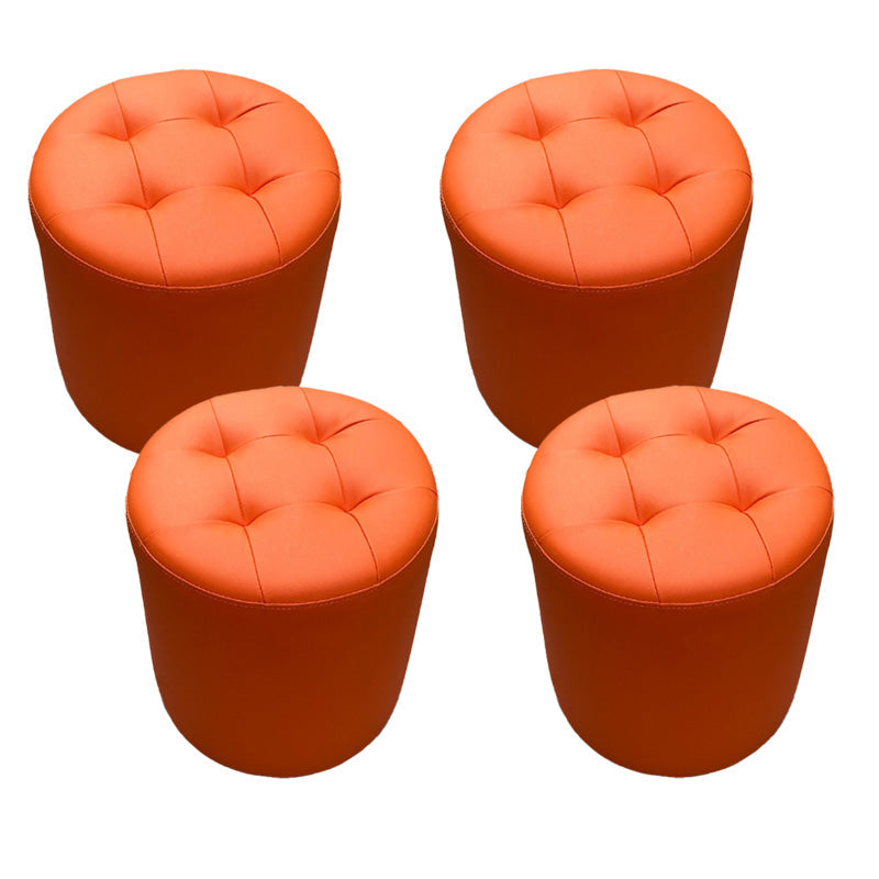 Mid-Century Modern Pouf Ottoman Genuine Leather Tufted Cylinder Shape Ottoman