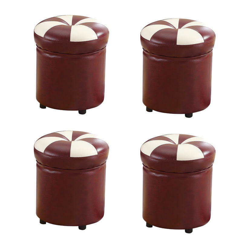 Wine Red Round Pouf Leather Color Piece Pouf for Drawing Room Burgundy-White 4 Piece Set Clearhalo 'furn' 'furn_ottomans_poufs' 'Furniture' 'Living Room Furniture' 'Ottomans & Poufs' 'ottomans_poufs' 6477492