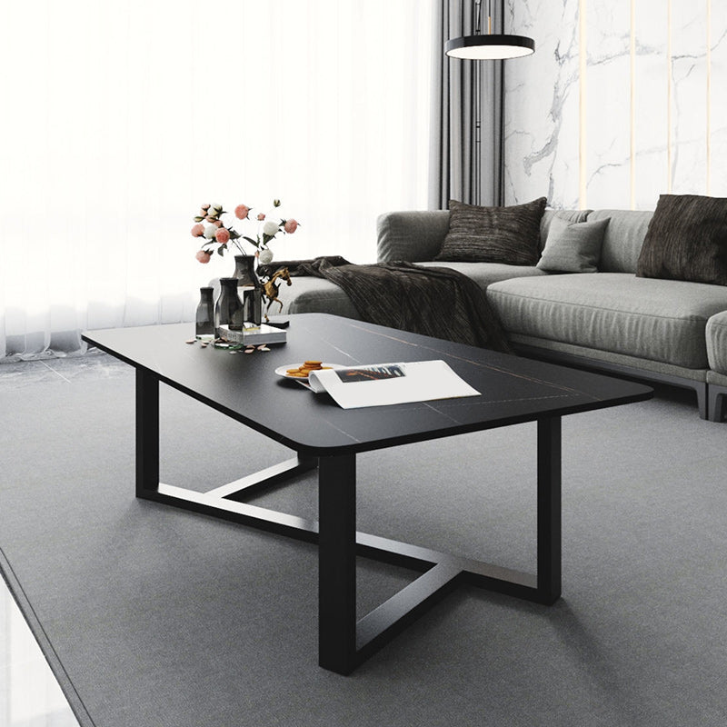 Slate Rectangle Coffee Table Abstract Base Type Cocktail Table Black Gold Clearhalo 'Coffee & Accent Tables' 'Coffee Tables' 'coffee_tables' 'furn' 'furn_coffee_tables' 'Furniture' 'Living Room Furniture' 6477930