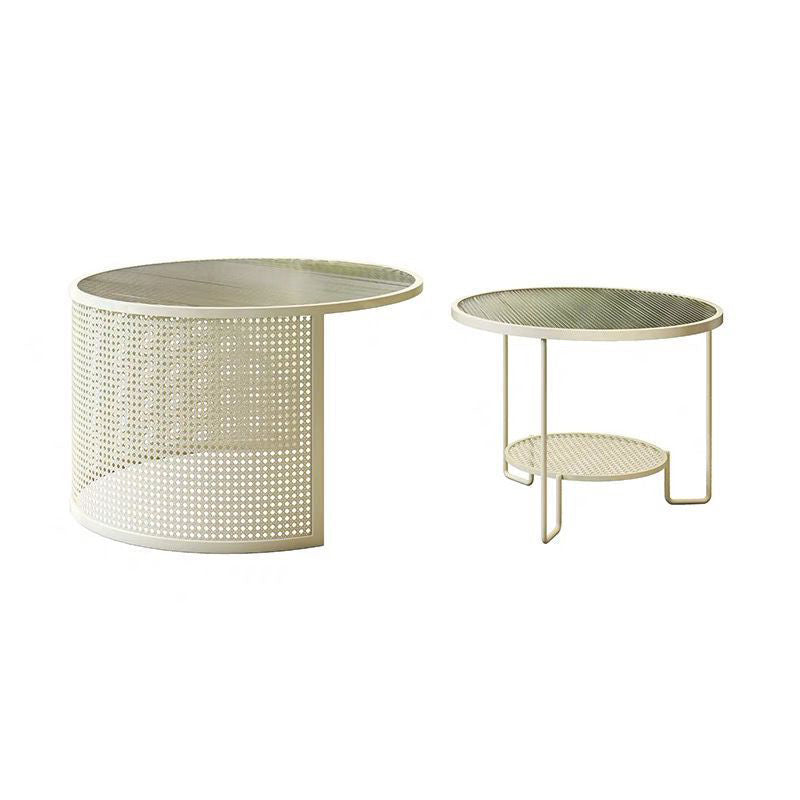 Glass Round Coffee Table 4 Legs Base Type Nesting Cocktail Table 31.5"L x 31.5"W x 20"H + 24"L x 24"W x 18"H White Clearhalo 'Coffee & Accent Tables' 'Coffee Tables' 'coffee_tables' 'furn' 'furn_coffee_tables' 'Furniture' 'Living Room Furniture' 6477951