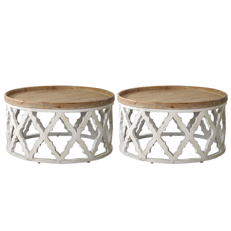 Tableau latérale rond en bois Tableau de base en métal - Traitement de surface en détresse