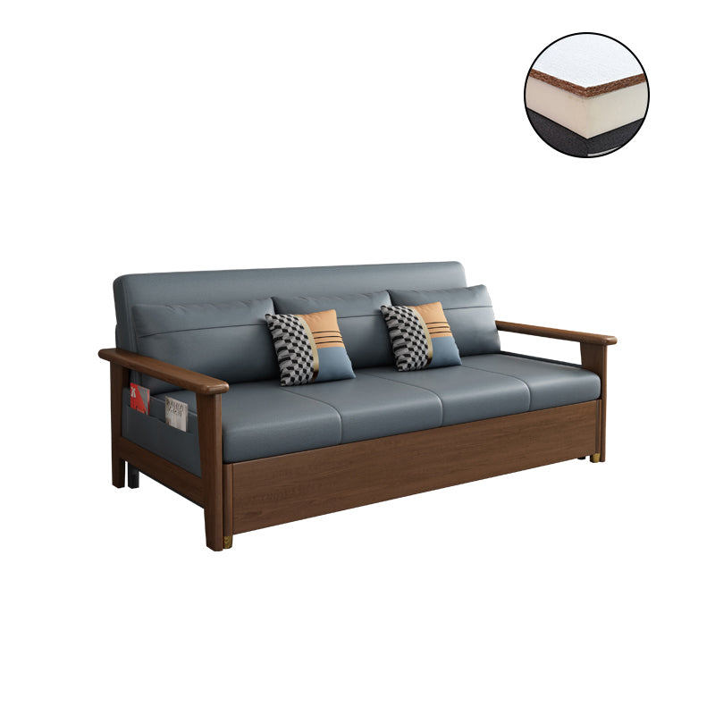 Convertible Square Arm Sofa with Pillows Faux Leather Sofa Bed in Blue Faux Leather Coir Clearhalo 'furn' 'furn_sofas' 'Furniture' 'Living Room Furniture' 'Sofa' 'sofas' 6479026