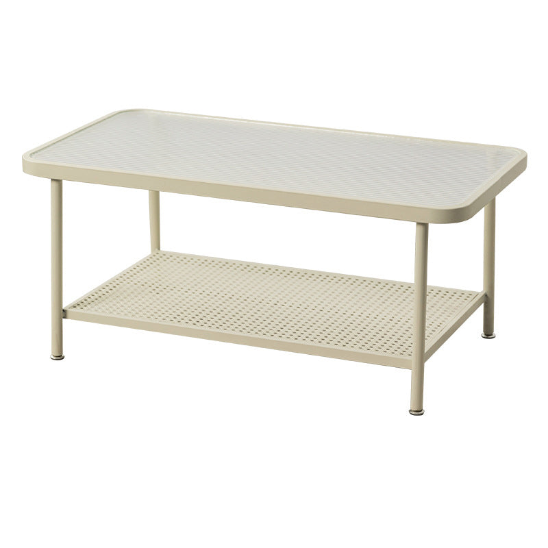 Mesa de café rectangular contemporánea con tapa de vidrio y 1 estante
