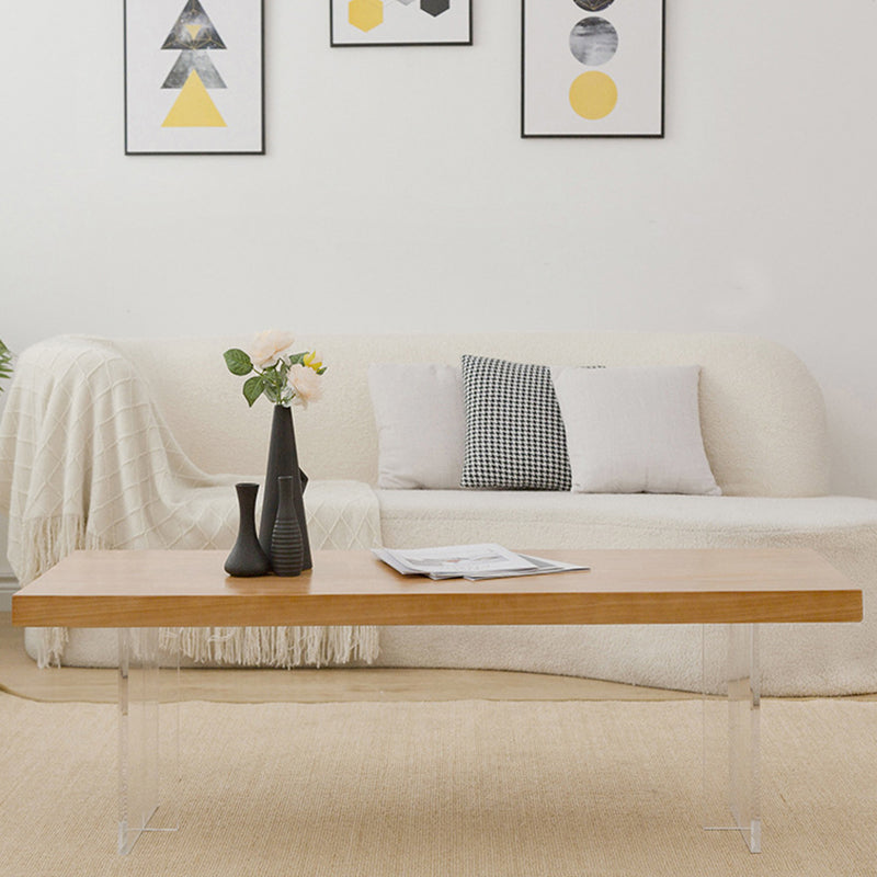 Mesa de café de madera maciza rectangular con base de cóctel escandinavo de base acrílica