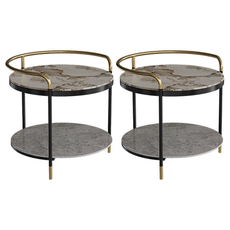 Contemporary with Shelf 3 Legs Round Double Tier Side End Table Pandora & Gold 2 Clearhalo 'Coffee & Accent Tables' 'End & Side Tables' 'end_side_tables' 'furn' 'furn_end_side_tables' 'Furniture' 'Living Room Furniture' 6479506