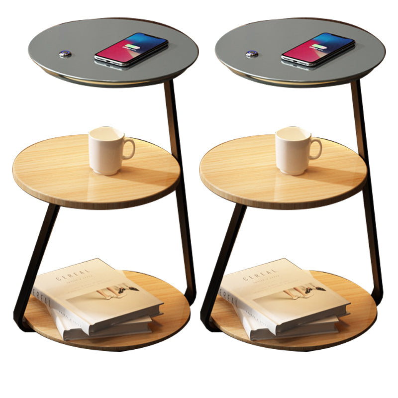 Modern Solid Wood Round 3-Tier Living Room Accent Side Table