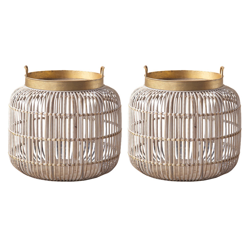 Tablett -Oberseite Akzenttisch Rustikales Metall und Rattan Drum Endtisch