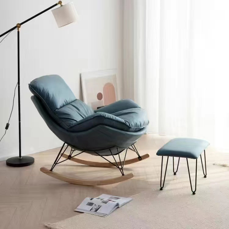 Silla de cuero de mecedora moderna de cuero de cuero con otomana con otomana