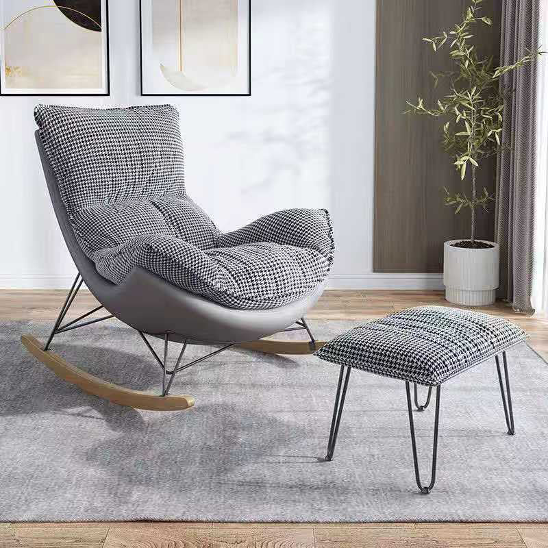Modern Glider Upholstered Chair Tufted Cushions Rocking Accent Chair Rocking Chair with Ottomans Gray Houndstooth Clearhalo 'Chairs & Seating' 'furn' 'furn_rocking_chairs' 'Furniture' 'Living Room Furniture' 'Rocking Chairs' 'rocking_chairs' 6483292