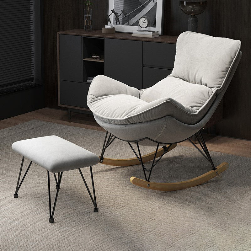 Modern Upholstered Rocker Chair Metal Frame Spindle Rocker Chair with Ottoman Light Gray Rocking Chair with Ottomans Clearhalo 'Chairs & Seating' 'furn' 'furn_rocking_chairs' 'Furniture' 'Living Room Furniture' 'Rocking Chairs' 'rocking_chairs' 6483343