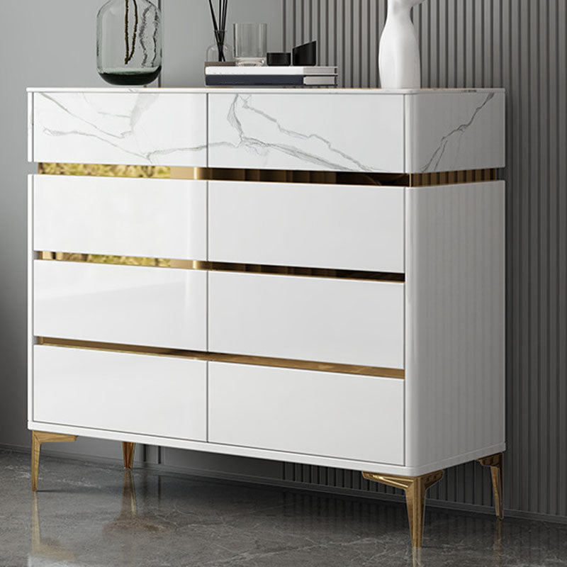 Glam Stone Storage Chest Bedroom White Chest with Metal Legs