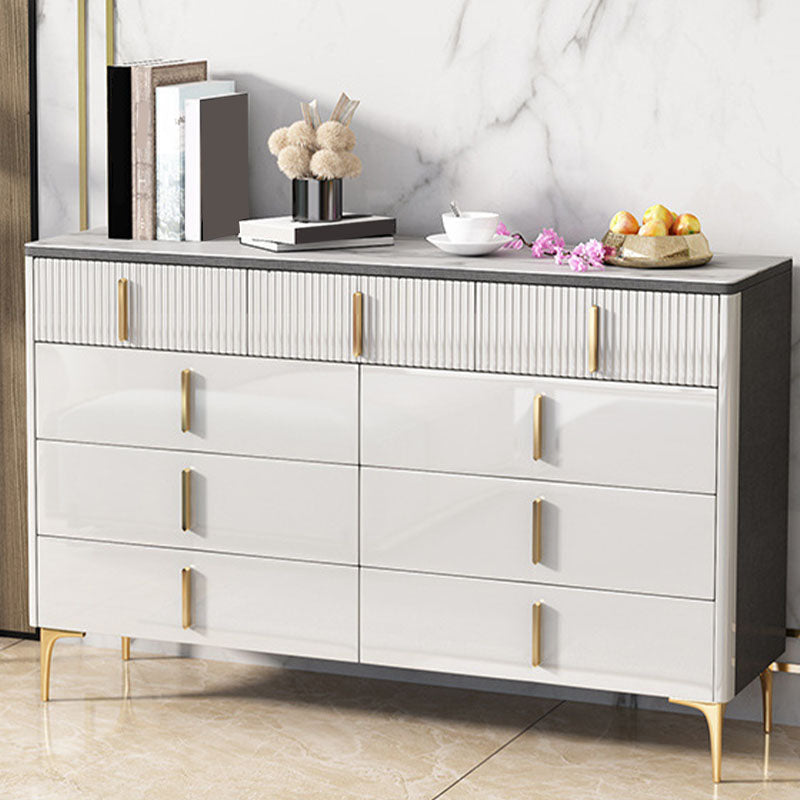 Glam Stone White Storage Chest Bedroom Chest with Metal Legs