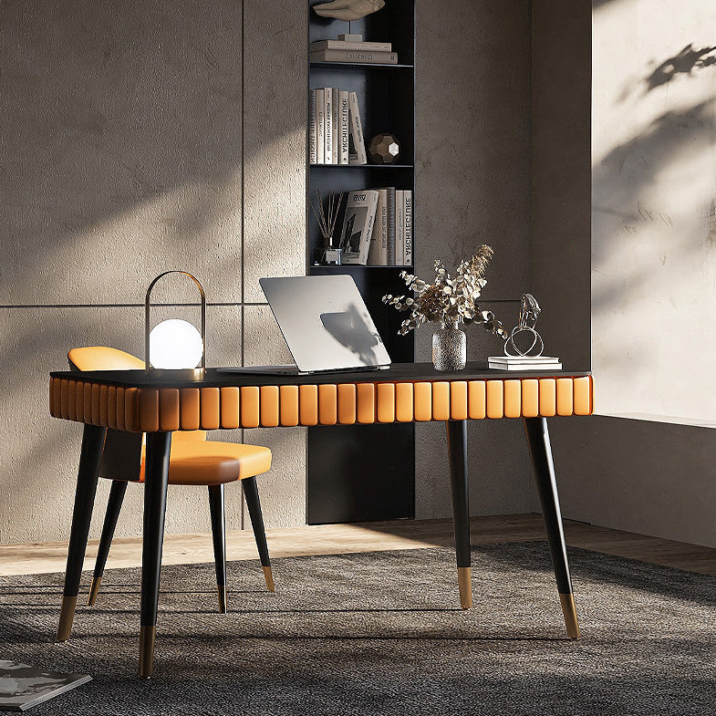 Contemporary Office Desk Antique Finish Computer Desk with 2 Storage Drawers 55.1"L x 23.6"W x 29.5"H Orange Clearhalo 'furn' 'furn_office_desk' 'Furniture' 'Office Desks' 'Office Furniture' 'office_desk' 6487986