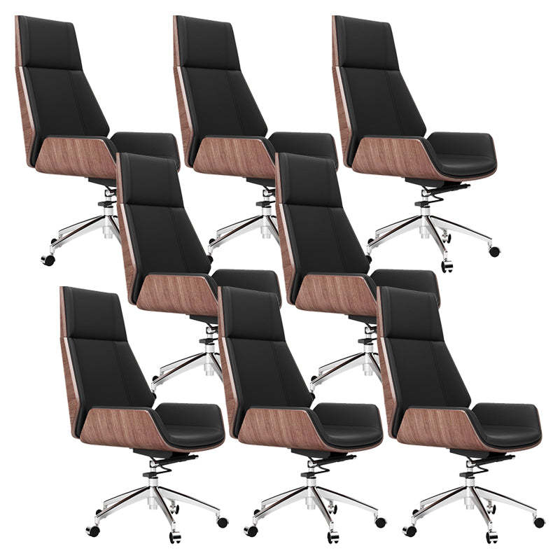 Modern Desk Chair Leather Computer Chair High-Back Executive Chair with Wheels Walnut+Black 8 Piece Set Clearhalo 'furn' 'furn_office_chair' 'Furniture' 'Office Chairs' 'Office Furniture' 'office_chair' 6488570