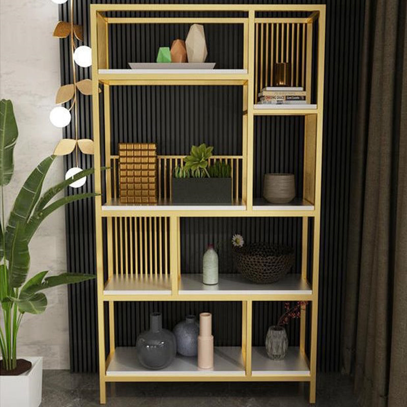 Antique Finish Shelf Bookcase Metal Frame Bookshelf with Shelves