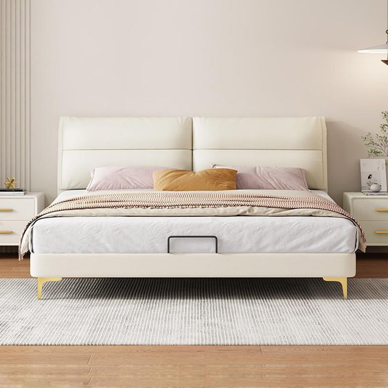 Panel Bed estándar Glam Beige Bed Frame con cabecera tapizada