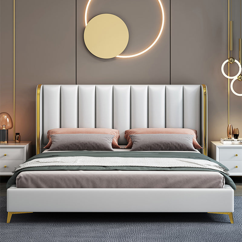 Glam wit paneelbed gestoffeerd hoofdeinde standaard bed 60 "W x 80" l