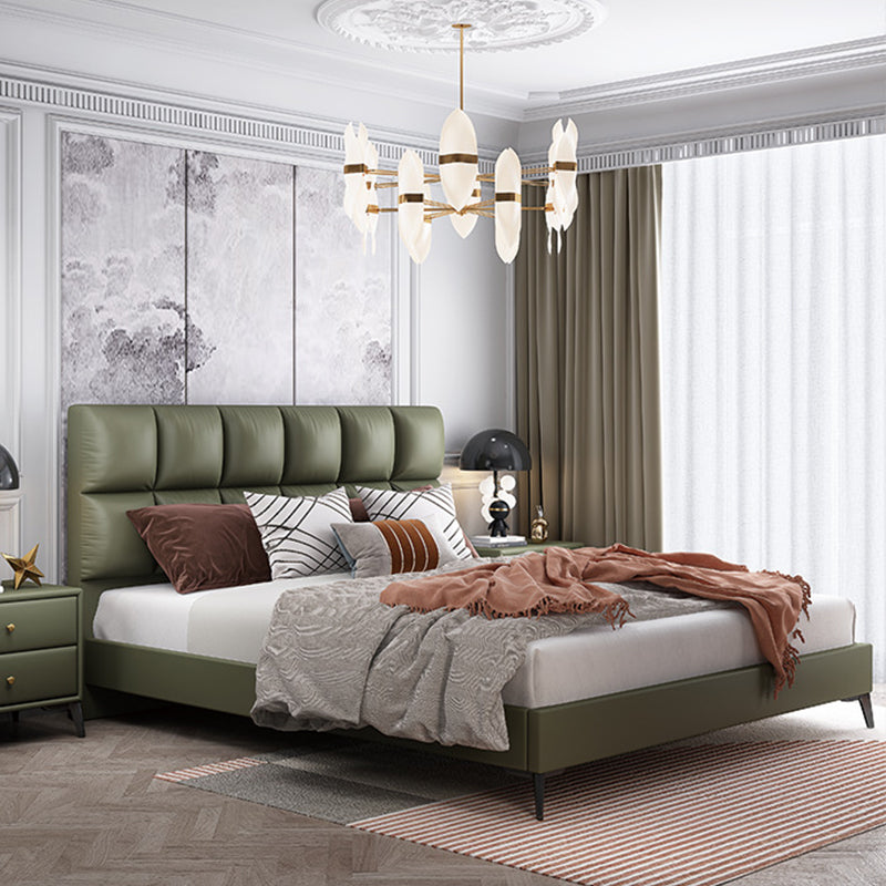 Modern Bed Upholstered Headboard Standard Bed with Metal Legs Green Clearhalo 'Bedroom Furniture' 'Beds' 'furn' 'furn_beds' 'Furniture' 6489185