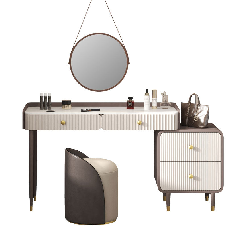 Table de vanité en pierre 2/4 Table de casse-tête des tiroirs de rangement avec miroir et tabouret rembourré