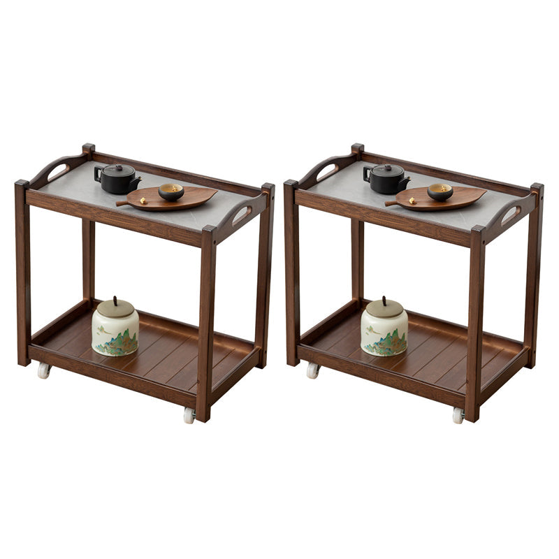 Contemporary Solid Wood with Shelf Rectangular Double Tier Side Table Nut-Brown Stone 2 Clearhalo 'Coffee & Accent Tables' 'End & Side Tables' 'end_side_tables' 'furn' 'furn_end_side_tables' 'Furniture' 'Living Room Furniture' 6489943