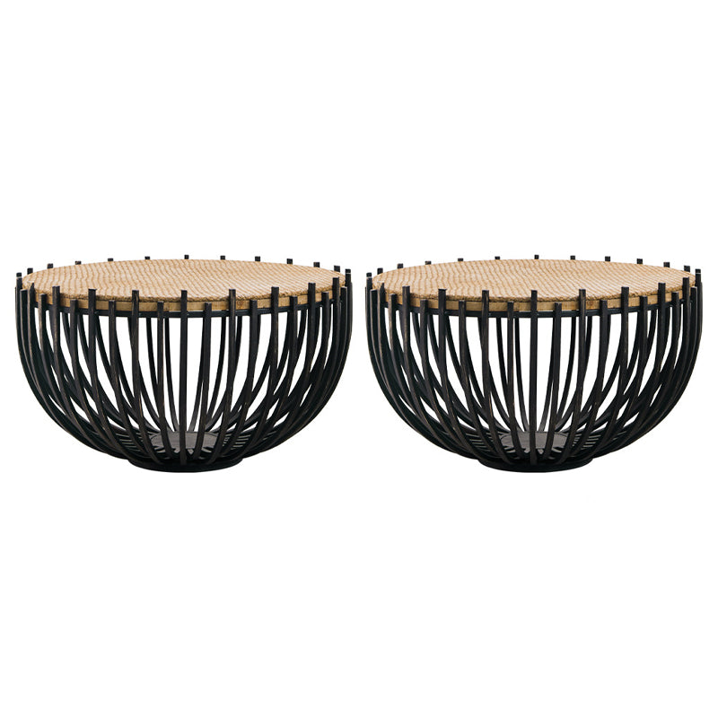 Rustic Solid Wood End Table Round Accent Side Table in Distressed Finish