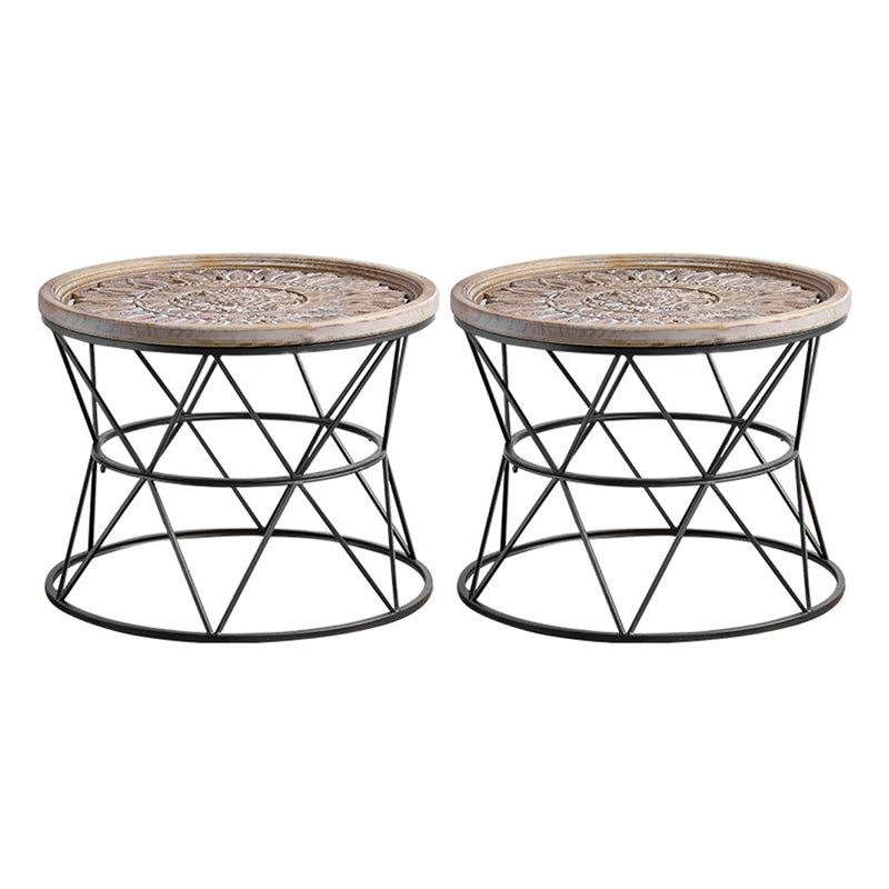 Tavolo laterale superiore del vassoio rotondo in legno rustico e snack di estremità laterale in metallo